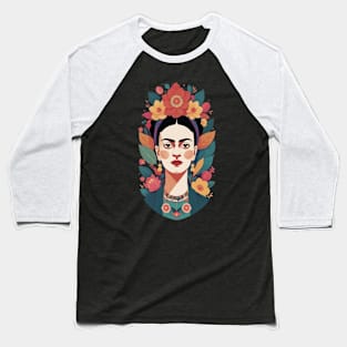 Frida's Floral Reverie: Illustrative Portrait Baseball T-Shirt